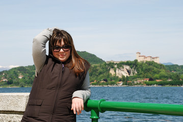 Lake Maggiore, girl with the Angera Castle