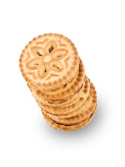 Cream-filled biscuits on white background