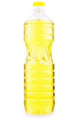 Bottle with yellow liquid isolated on white background