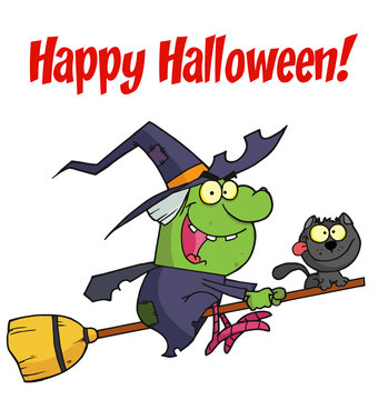 Happy Halloween Greeting Over A Green Witch