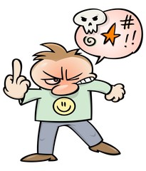 Angry cursing man flipping the bird
