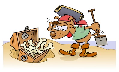 Pirate dog finds a treasure chest full of bones