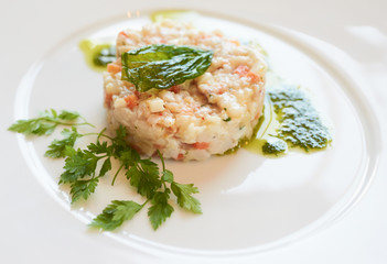 Seabass tartare with parsley and pesto