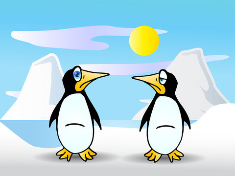 two Cute cartoon penguin