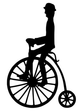 Vector silhouette of a rider on an old-fashioned bicycle