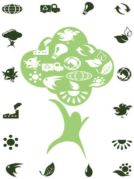 green recycle icons in the tree