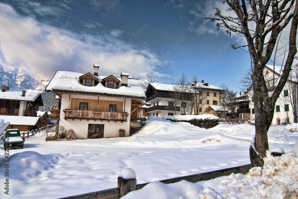 Poster Snow on the Dolomites Mountains, Italy