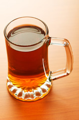 Beer glass on the wooden table
