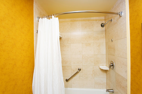 Bathroom Interior - Bathtub And White Curtain