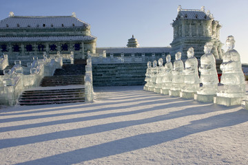 Forbidden Palace ice sculpture at Ice Festival in Harbin, China