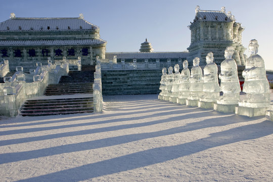 Forbidden Palace ice sculpture at Ice Festival in Harbin, China