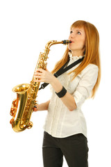 girl with a sax  isolated  background