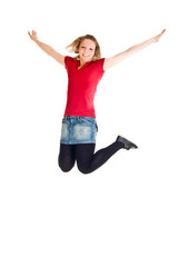 Girl jumping on white isolated background