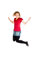 Girl jumping on white isolated background