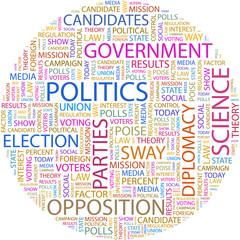 POLITICS. Illustration with different association terms.