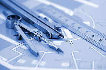 Architecture plan of interior & work tools