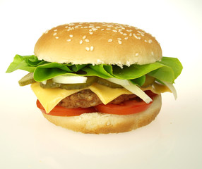 Delicious hamburger on white background