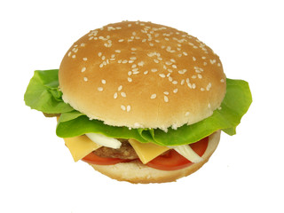 Delicious hamburger isolated on white background