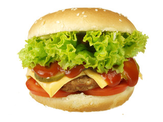 Delicious hamburger isolated on white background