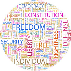 Word cloud concept illustration of freedom association terms.