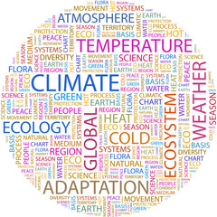 Word cloud concept illustration of climate association terms.