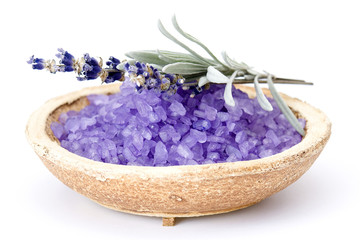 Spa essentials (bath salt and flowers of lavender)