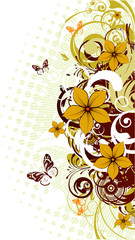 Floral abstract banner with butterflies