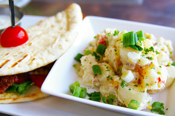 gourmet potato salad and pita wrap