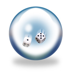Two dice in glass orb