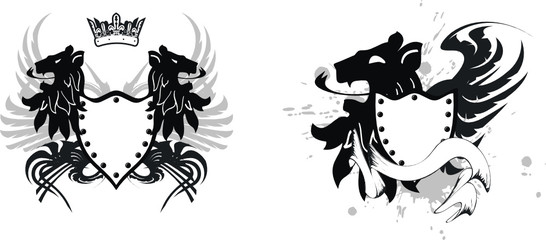 heraldic coat of arms lion shield in vector format 