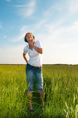 woman outdoor listening to music