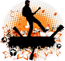 Crédence de cuisine en verre imprimé Groupe de musique homme avec une guitare - illustration grunge