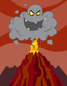 Evil Black Cloud Above An Erupting Volcano
