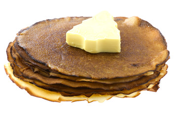 pancake with butter on white