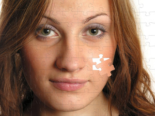 beautiful girl on puzzle picture, collage
