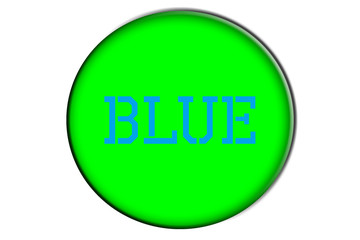 word blue written in blue into a green circle