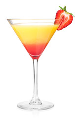 Layered alcohol cocktail with strawberry