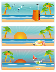 Fototapeta na wymiar Three banners on a theme Travel and Beach. vector