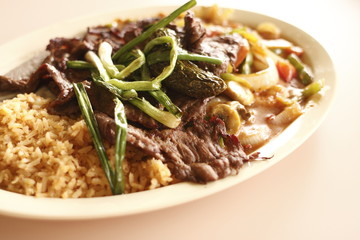 A tasty Mexican dish with beef and shrimp