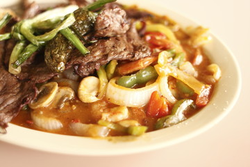 A tasty Mexican dish with beef and shrimp