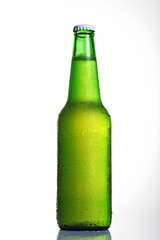 Beer in bottle on a white background .