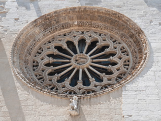 Close up of Rose window Altamura Cathedral. Apulia.