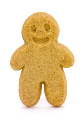 single gingerbread man over white