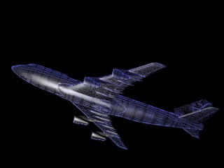 Fototapeta na wymiar model of jet airplane isolated on black with reflection