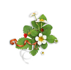 blooming bush of strawberries with ribbon