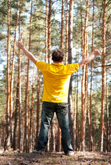 man in the pine forest