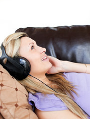 Cute woman using headphones