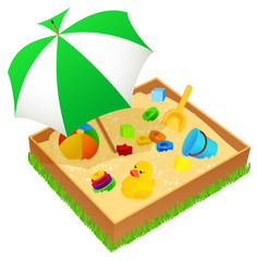 Sandbox with umbrella isolated