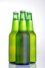 Beer in bottle on a white background .