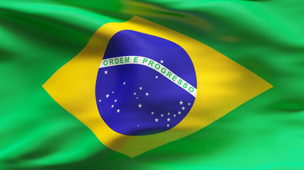 Creased Brazil satin flag in wind with seams and wrinkle